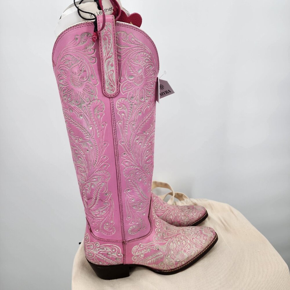 MYRA BAG Valentina Trail Hand Tooled Tall Pink Cowboy Boots 6-11NWT - Picture 10 of 16